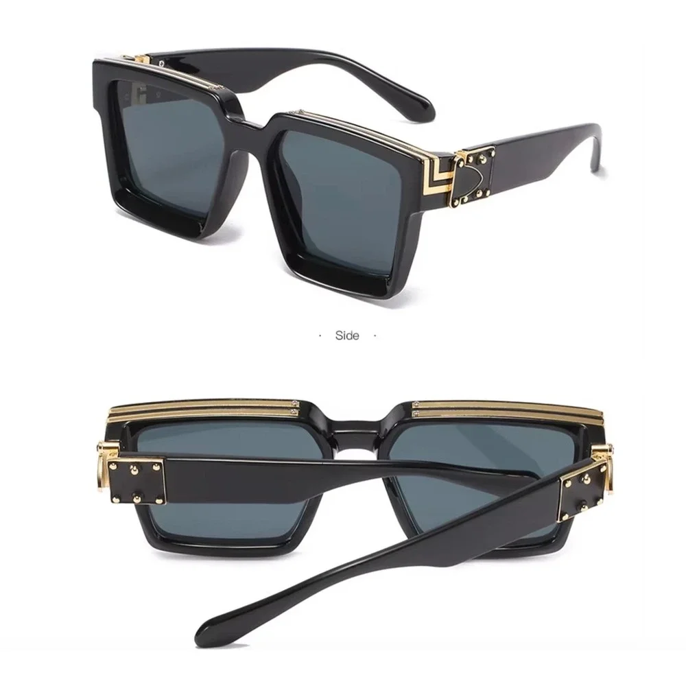Mens Oversized Black Square Sunglasses Gold Accents Hip Hop Driving Eyewear 2026